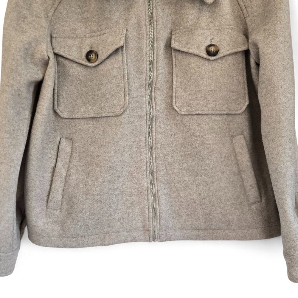 Avec Les Filles Womens Beige Wool-Blend Zip-Up Jacket Front Pockets Size Small - Picture 8 of 15